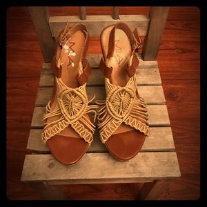 Natural Macrame Wedge Sandal by MIA Shoes